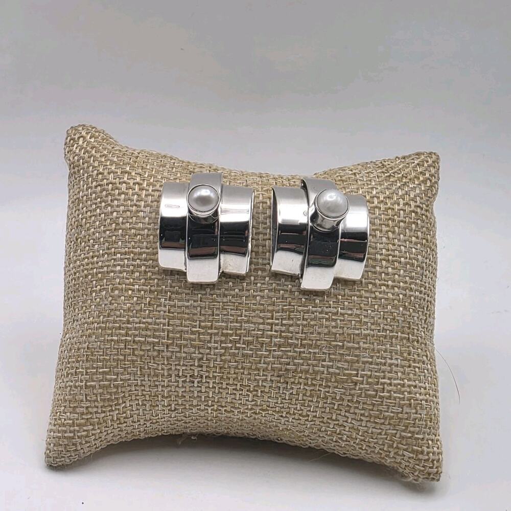 Artisan J. YATES Sterling Silver and Pearl Modernistic Earrings 13.04g